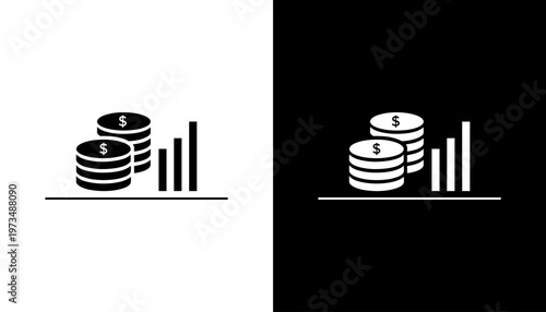 Stack of money coins with graph.