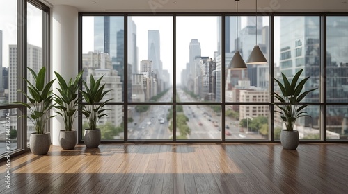 modern interior design concept with city view