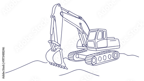 Outline drawing of an excavator digging on a construction site