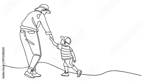 Caring adult holding a child's hand, symbolizing guidance and connection on an outdoor journey.