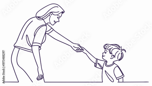 Mother and son holding hands, sharing a loving moment of connection and support.