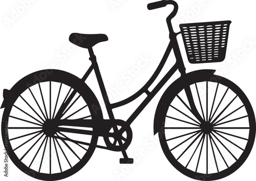 Leisure Bicycle Silhouettes with Basket for Spring Travel Vector