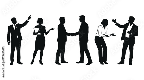 Silhouettes of business people interacting.