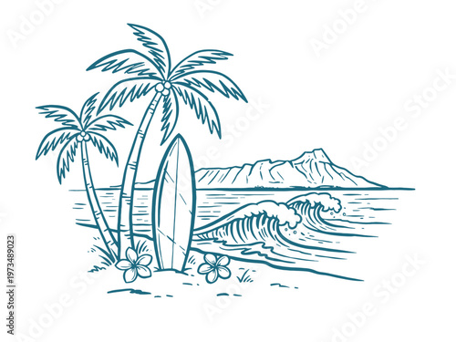 Beach club. Endless summer artwork. Tropical vintage design. Surfing club artwork. Summer vibes artwork. Ocean wave artwork.