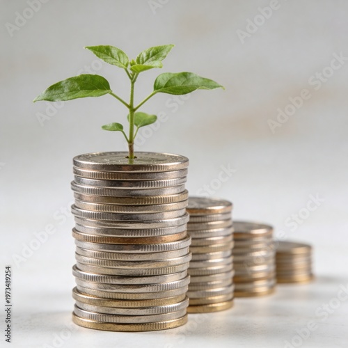 Financial Growth Concept with Coins and Plant, Investment and Wealth Building
