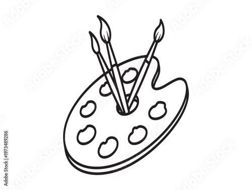 Title artistic tools a sketch of paintbrushes and a palette for creative expression description a simple black and white sketch depicts paintbrushes