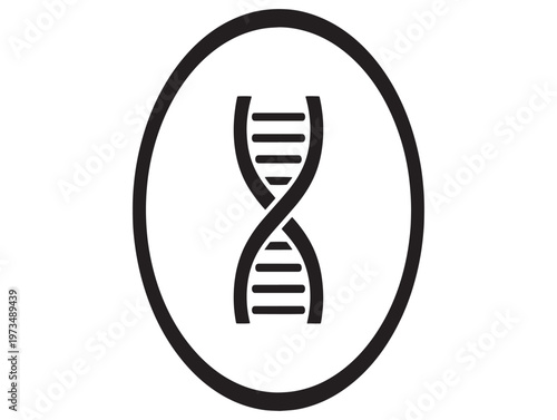 Black and white dna double helix icon within an oval frame