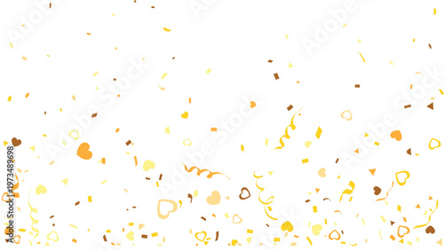 Trendy Golden Confetti, falling heart shape ribbons and sparkles for luxury celebration and party background design