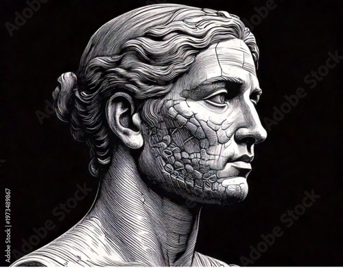 Ancient Roman Marble Bust Sculpture of a Woman.