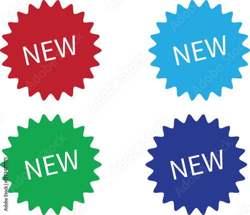 Set of colorful starburst badges with "NEW" text for promotion and marketing.