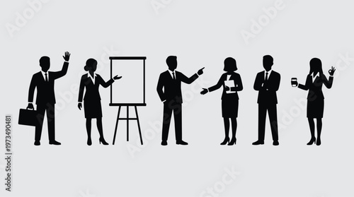Silhouettes of business people communicating and presenting.