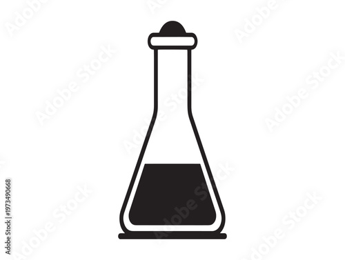 Simple black and white line drawing of a laboratory flask with a stopper