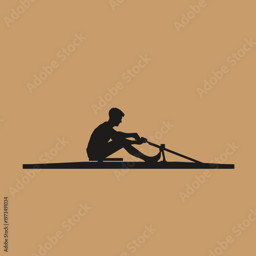 A silhouette of a rower in action on a wooden boat, exuding strength and determination. The rower is seen focused on their task, ready to dominate the water