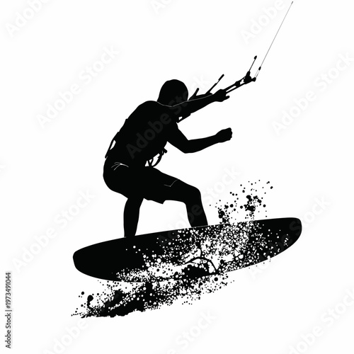A kitesurfer silhouette enjoying the thrill of the waves