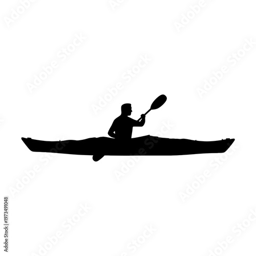 Silhouette of a kayaker paddling through the water, perfect for outdoor and adventure themes