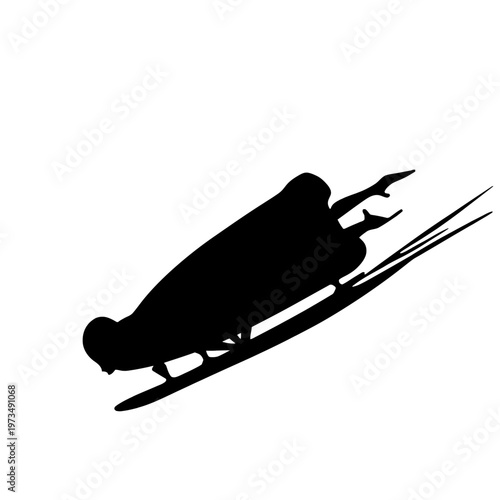 Silhouette of a bobsleigh team in action, racing down a track