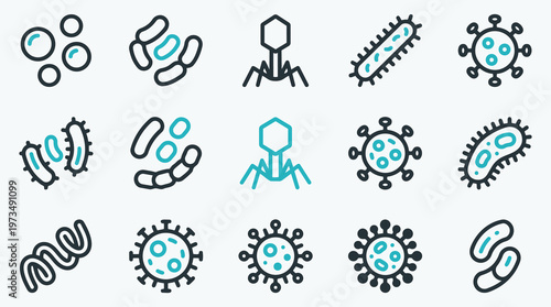 Collection of 15 Bacteria and Pathogen Vector Icons for Science