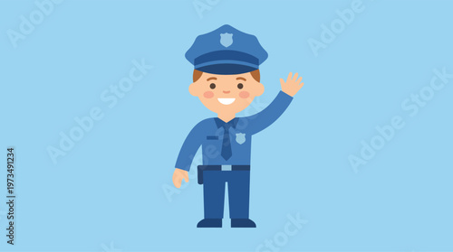 A cartoon police officer waving hello.