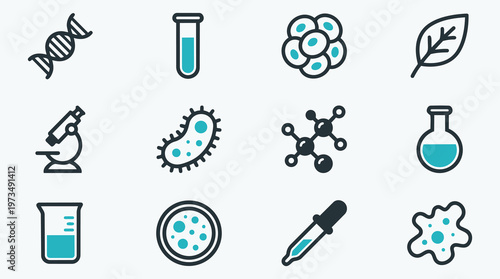 Biology and Laboratory Equipment Icon Set