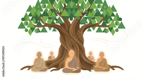 Visakha Bucha Day Serene Scene with People Meditating