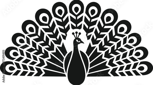 A black and white peacock illustration.