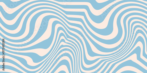 Blue and beige diagonal wavy lines seamless pattern. Simple vector abstract liquid stripes background. Funky groovy texture with diagonal waves, fluid shapes, flow. Stylish repeated decorative design