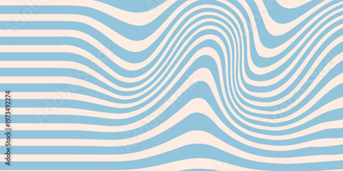 Blue and beige diagonal wavy lines seamless pattern. Simple vector abstract liquid stripes background. Funky groovy texture with diagonal waves, fluid shapes, flow. Stylish repeated decorative design