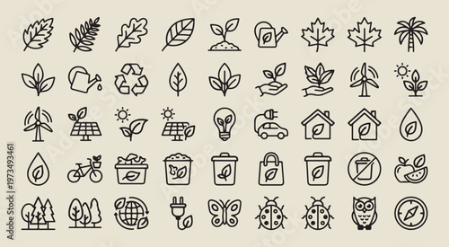 eco friendly green energy icons, sustainable environment line art, renewable power resource graphics, hand drawn nature conservation, creative solar and recycling elements, sketchy organic lifestyle s