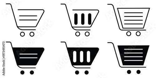 Shopping cart icons set collection. Shopping cart line and flat icon. Internet shop symbol. Web store shopping cart - stock vector eps 10.
