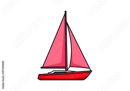 A red sailboat with pink sails on the water