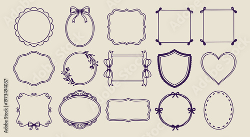 romantic heart bow borders, hand drawn feminine frames, creative love story illustrations, decorative sketchy ribbon graphics, organic wedding border elements, elegant valentine stationery symbols, ar