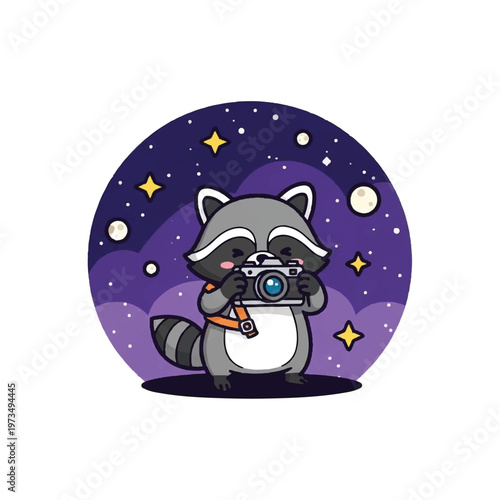 Raccoon holding a camera to photograph.