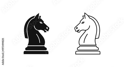 Black and white knight chess pieces Vector