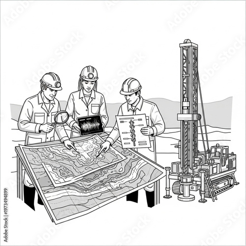 Team of Engineers Analyzing Plans at a Mining Site.