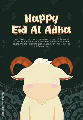 Happy Eid Al Adha Greeting Card with Cartoon Goat