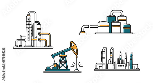 Oil Refinery Line art vector modern simple shapes illustration