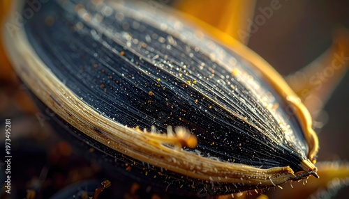 Close-up of a Sunflower Seed with Detailed Texture and Markings.