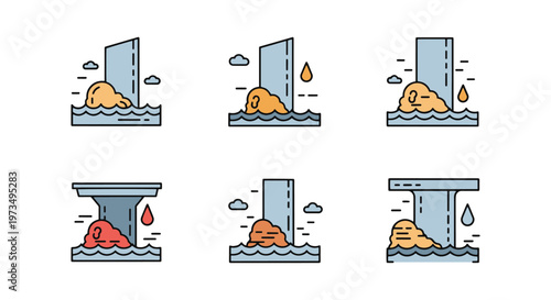 Oil spill sea Line art vector creative color shapes illustration