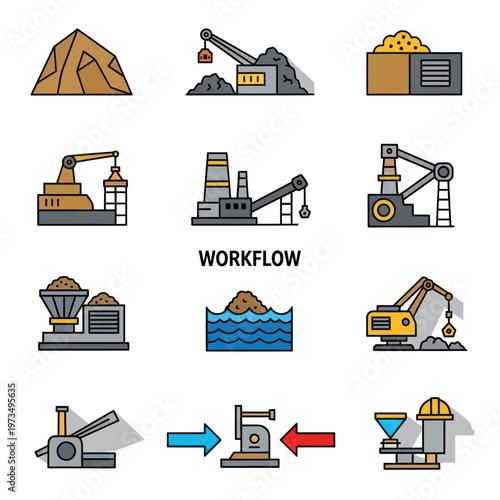 Mining Workflow Icons - Depicting Extraction and Processing Stages.