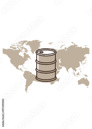 Oil barrel icon over world map background symbolizing global oil market, petroleum industry, energy crisis, fuel prices and international trade concept