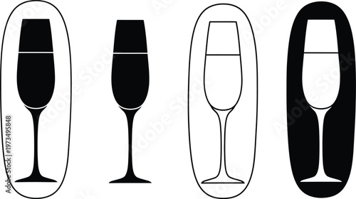 Champagne glasses silhouette collection a minimalist black and white illustration