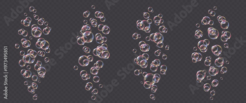 Vector realistic soap bubble isolated on transparent background. Flying colorful png glass bubbles.