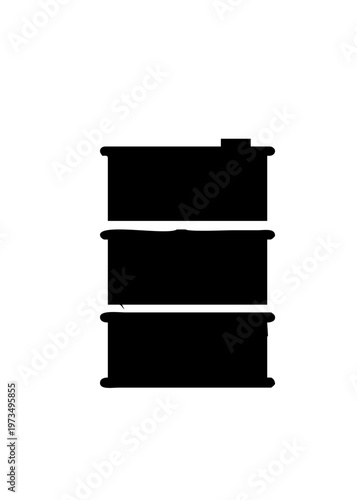 Black oil barrel icon isolated on white background, simple industrial symbol representing petroleum energy fuel storage and global oil industry concept