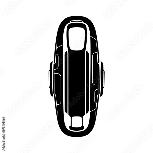 Isolated Black and White Image of a Climbing Belay Device.