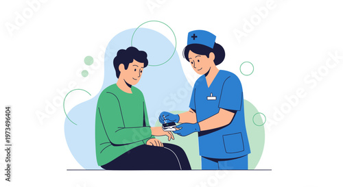 Nurse checking patient's blood sugar level with glucometer, healthcare concept