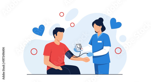 Nurse checks patient's blood pressure, healthcare concept, medical checkup, vital signs monitoring