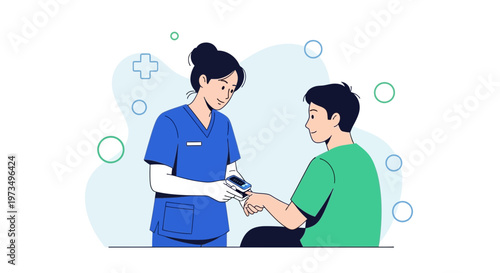 Nurse checks patient's oxygen saturation with pulse oximeter, healthcare concept