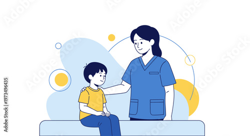 Nurse comforting child, healthcare, medical support, caring, pediatric, doctor, patient, empathy, trust