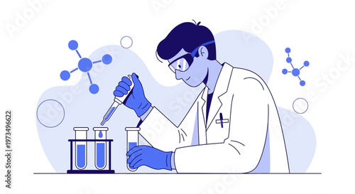 Scientist Conducting Experiment with Pipette and Test Tubes in Laboratory