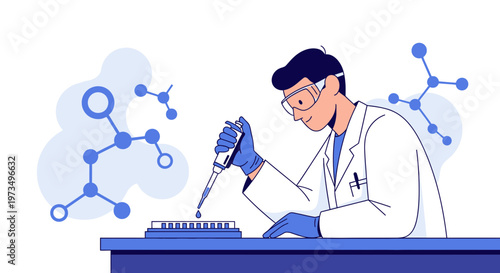 Scientist Conducting Research in Laboratory, Pipetting Liquid into Microplate